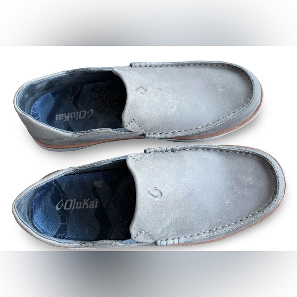 OluKai Men's Light Gray Slip-On Moccasin Loafers